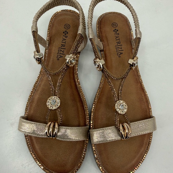 Patrizia Charmer Wedge Sandal with Crystal & Gold Shimmer Ankle Strap Size 10 - Picture 14 of 15